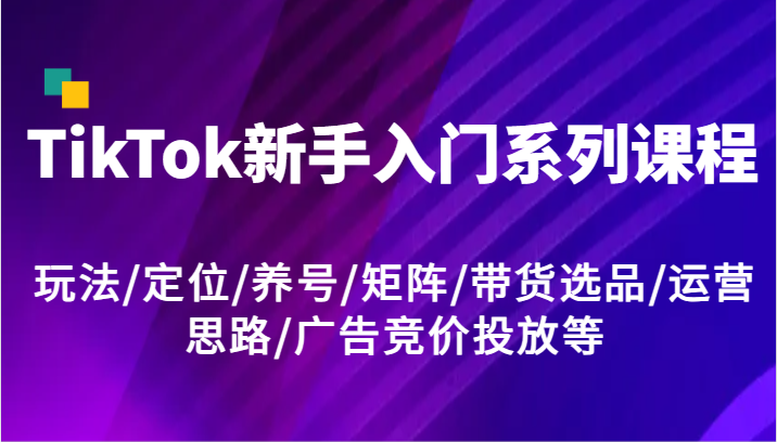 TikTok新手入门系列课程,玩法/定位/养号/矩阵/带货选品/运营思路/广告竞价投放等-轻创淘金网