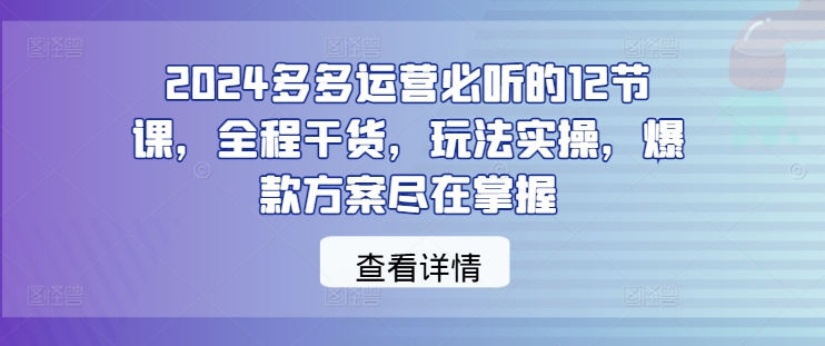 2024多多运营必听的12节课，全程干货，玩法实操，爆款方案尽在掌握-轻创淘金网